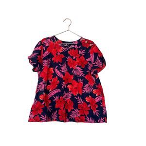 Lands' End Linen Tropical Floral Hawaiian Top - Size XL